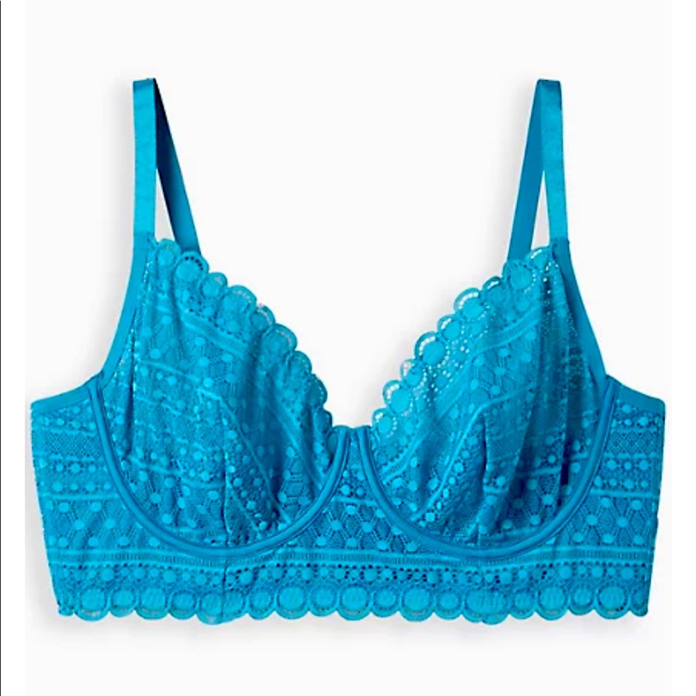 LINED UNDERWIRE BRA - DOT LACE TEAL BLUE